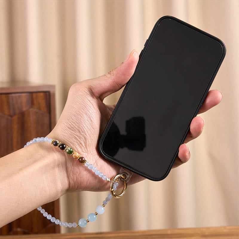 Buddha Stones Fu Charakter Niebieski Chalcedon Równowaga Emocjonalna Brelok Telefon Wiszący Dekoracja - image 4