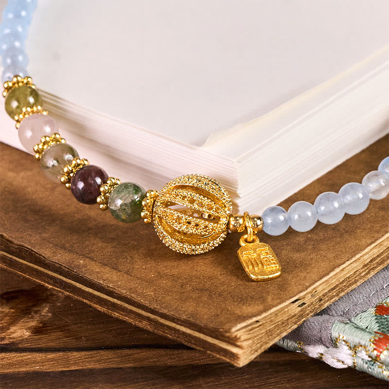 Buddha Stones Fu Charakter Niebieski Chalcedon Równowaga Emocjonalna Brelok Telefon Wiszący Dekoracja - image 1