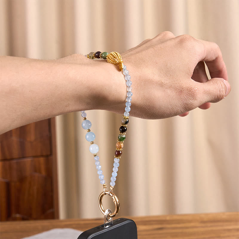 Buddha Stones Fu Charakter Niebieski Chalcedon Równowaga Emocjonalna Brelok Telefon Wiszący Dekoracja - image 5