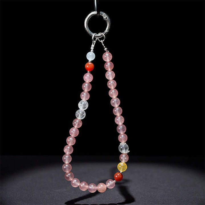 Buddha Stones 8 mm Kolorowe koraliki Kwarc truskawkowy Pozytywny brelok do telefonu Dekoracja wisząca - image 3