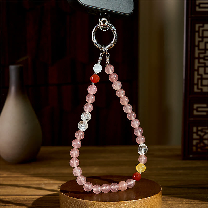 Buddha Stones 8 mm Kolorowe koraliki Kwarc truskawkowy Pozytywny brelok do telefonu Dekoracja wisząca - image 2