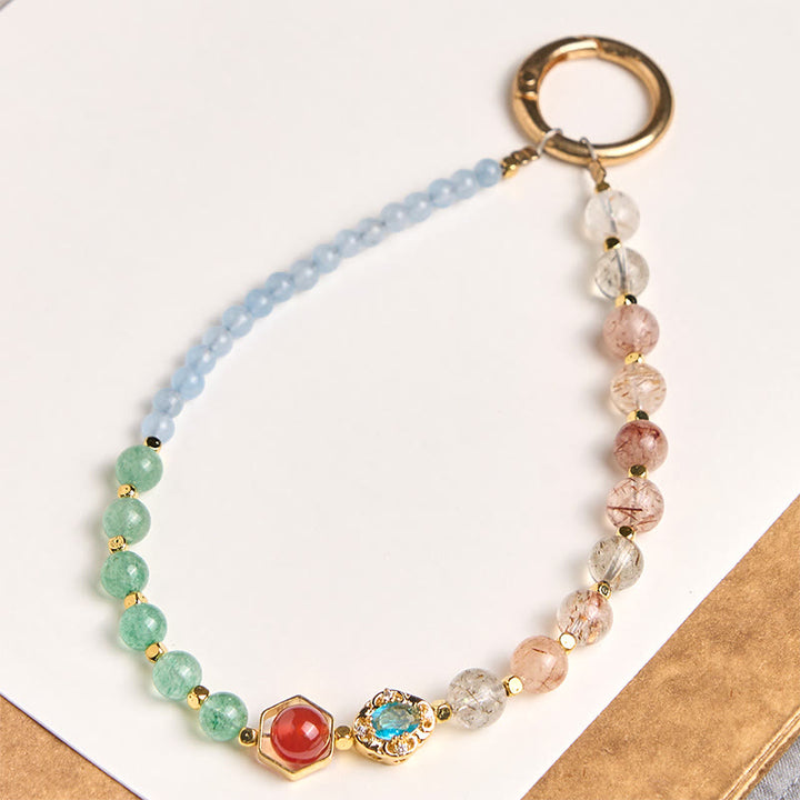 Buddha Stones Super Siedem Kryształów Niebieski Chalcedon Koralikowy Brelok Uzdrawiający Telefon Dekoracja Wisząca - Super Siedem Kryształów (Wzrost Duchowy ♥) - image 0