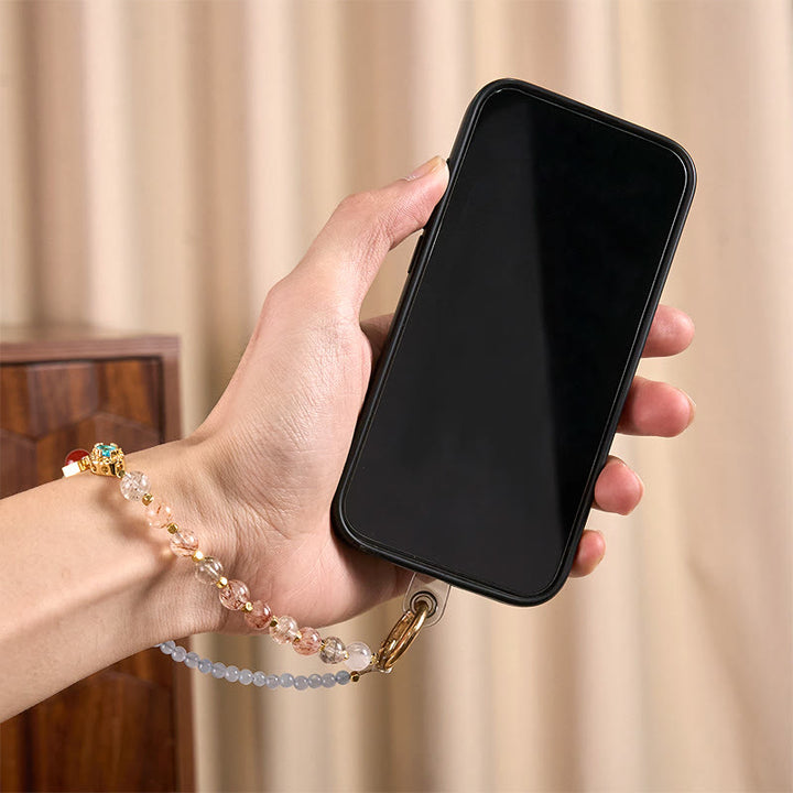 Buddha Stones Super Siedem Kryształów Niebieski Chalcedon Koralikowy Brelok Uzdrawiający Telefon Dekoracja Wisząca - image 4