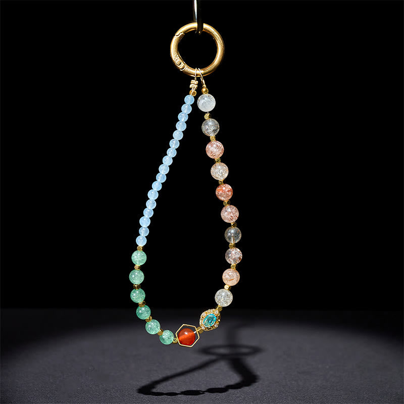 Buddha Stones Super Siedem Kryształów Niebieski Chalcedon Koralikowy Brelok Uzdrawiający Telefon Dekoracja Wisząca - image 3