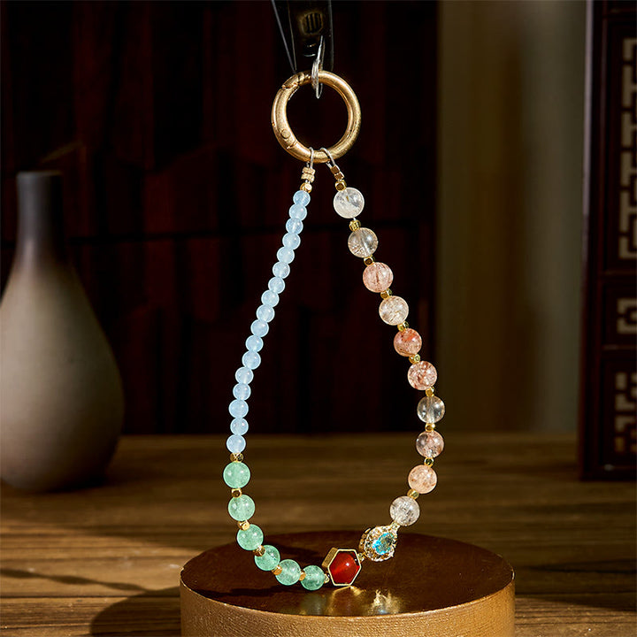 Buddha Stones Super Siedem Kryształów Niebieski Chalcedon Koralikowy Brelok Uzdrawiający Telefon Dekoracja Wisząca - image 2