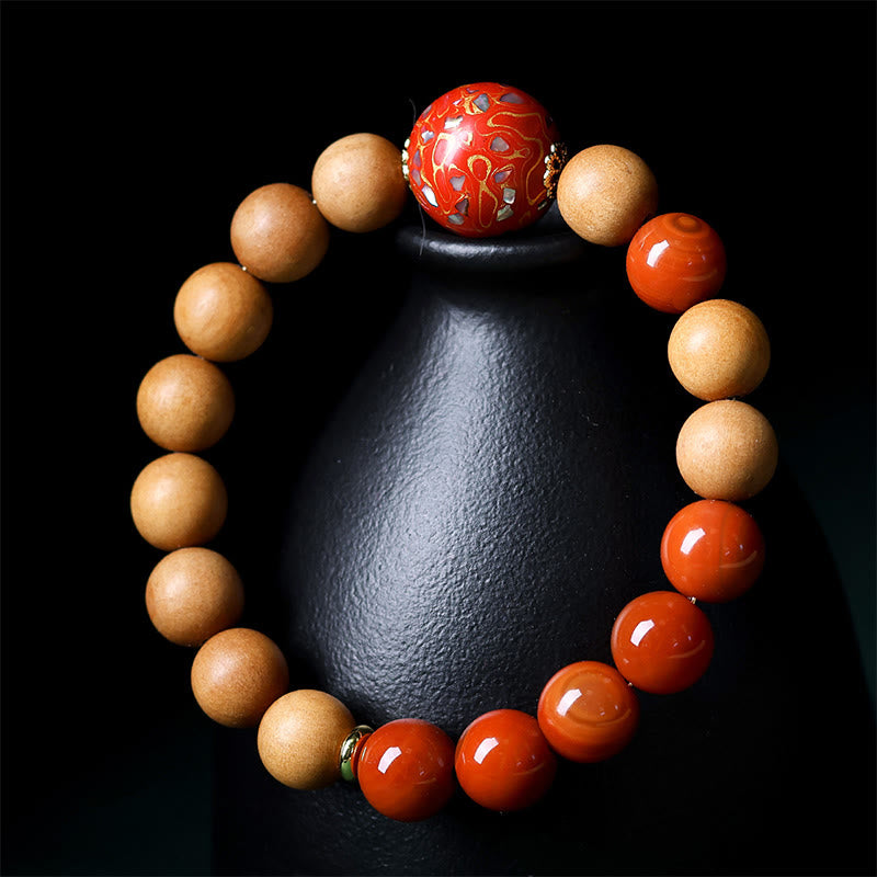 Bransoletka ochronna z Buddha Stones z lakierowanego drewna sandałowego i południowo-czerwonego agatu - image 8