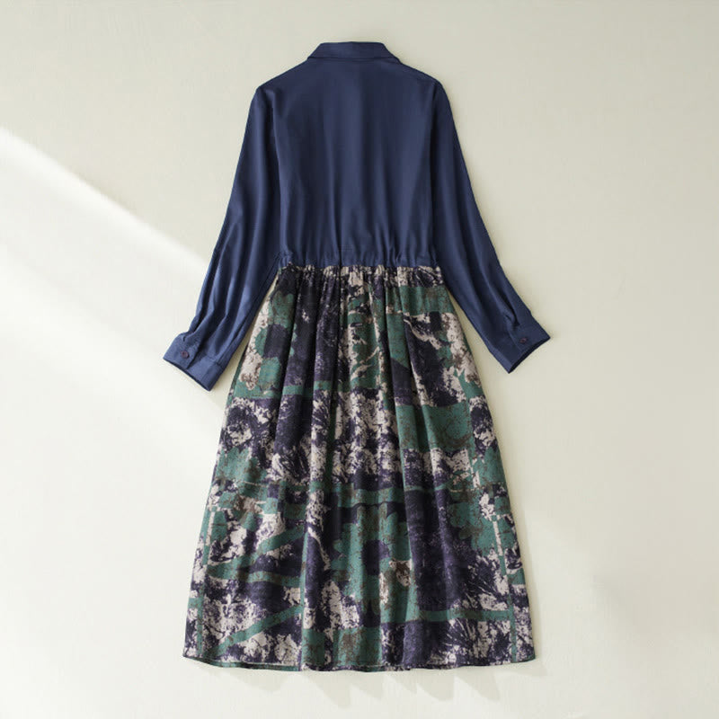 Sukienka midi z lnianego materiału z nadrukiem "Buddha Stones" z długim rękawem i kieszeniami, z nadrukiem jesiennym i patchworkowym wzorem - image 2