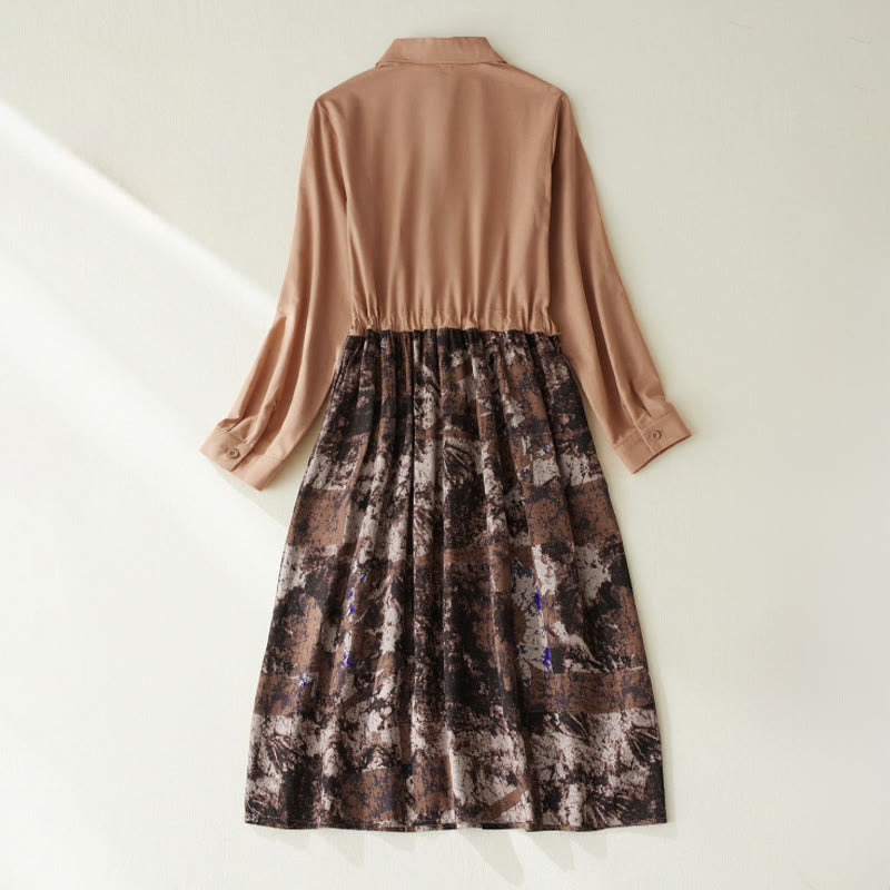 Sukienka midi z lnianego materiału z nadrukiem "Buddha Stones" z długim rękawem i kieszeniami, z nadrukiem jesiennym i patchworkowym wzorem - image 12