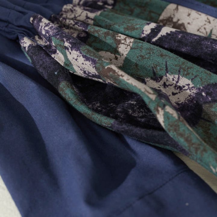 Sukienka midi z lnianego materiału z nadrukiem "Buddha Stones" z długim rękawem i kieszeniami, z nadrukiem jesiennym i patchworkowym wzorem - image 6