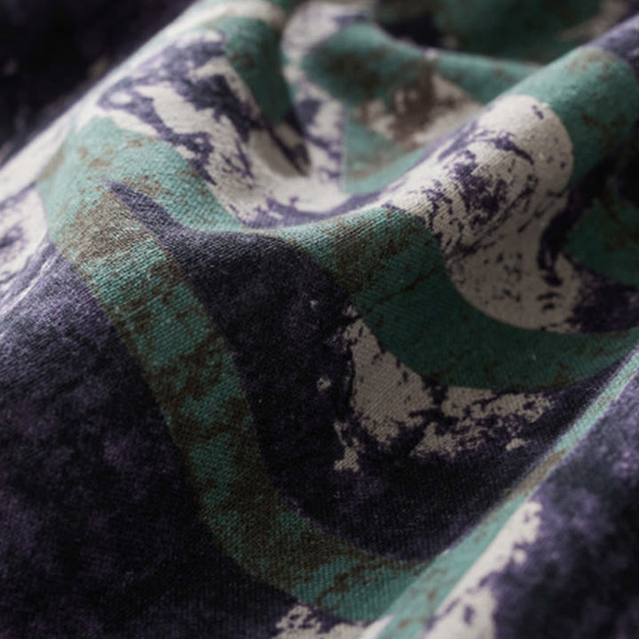 Sukienka midi z lnianego materiału z nadrukiem "Buddha Stones" z długim rękawem i kieszeniami, z nadrukiem jesiennym i patchworkowym wzorem - image 5