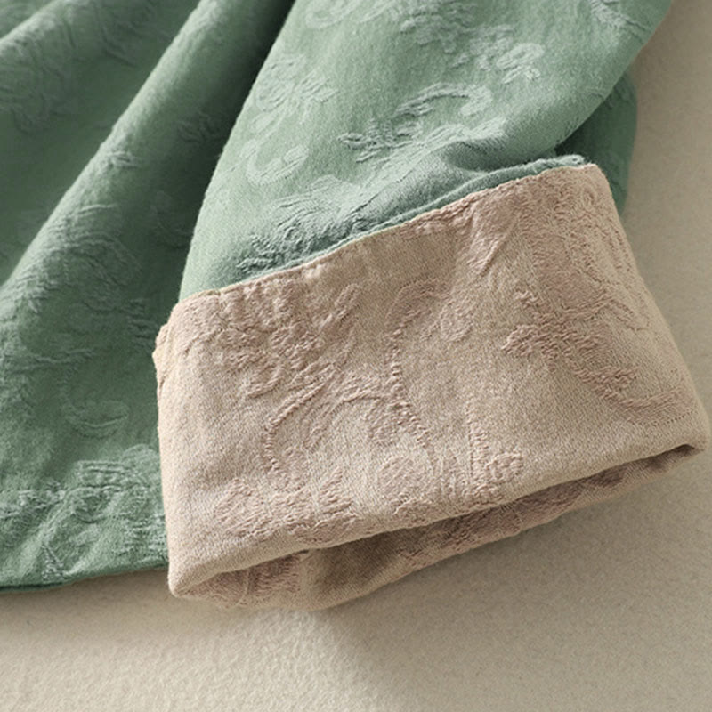 Koszula damska z długim rękawem, bawełną i lnem, z guzikami, z żakardową, diagonalną plisą i motywem Buddha Stones - image 9