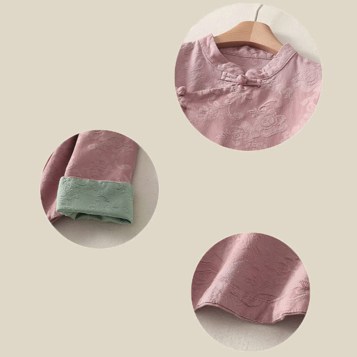 Koszula damska z długim rękawem, bawełną i lnem, z guzikami, z żakardową, diagonalną plisą i motywem Buddha Stones - image 19