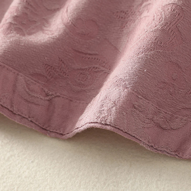 Koszula damska z długim rękawem, bawełną i lnem, z guzikami, z żakardową, diagonalną plisą i motywem Buddha Stones - image 18