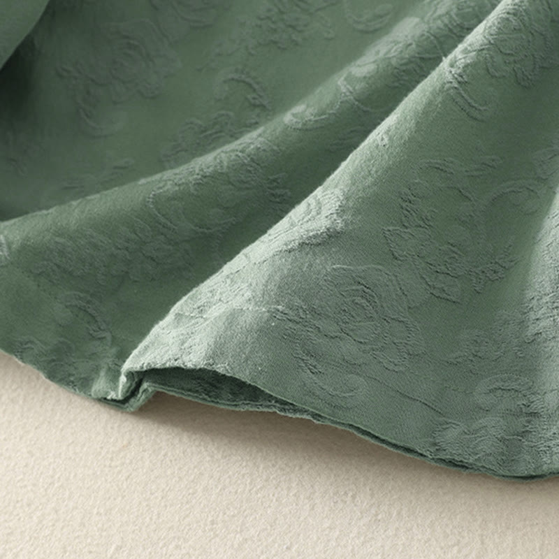 Koszula damska z długim rękawem, bawełną i lnem, z guzikami, z żakardową, diagonalną plisą i motywem Buddha Stones - image 10