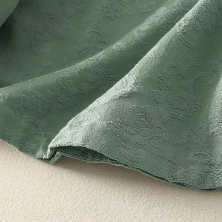 Koszula damska z długim rękawem, bawełną i lnem, z guzikami, z żakardową, diagonalną plisą i motywem Buddha Stones - image 10