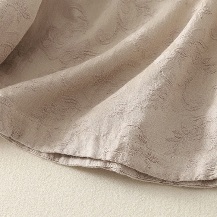 Koszula damska z długim rękawem, bawełną i lnem, z guzikami, z żakardową, diagonalną plisą i motywem Buddha Stones - image 5