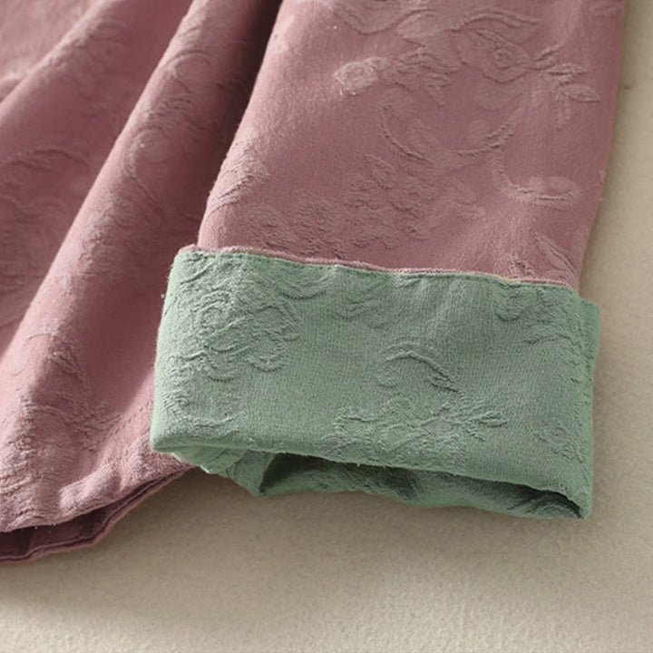 Koszula damska z długim rękawem, bawełną i lnem, z guzikami, z żakardową, diagonalną plisą i motywem Buddha Stones - image 16