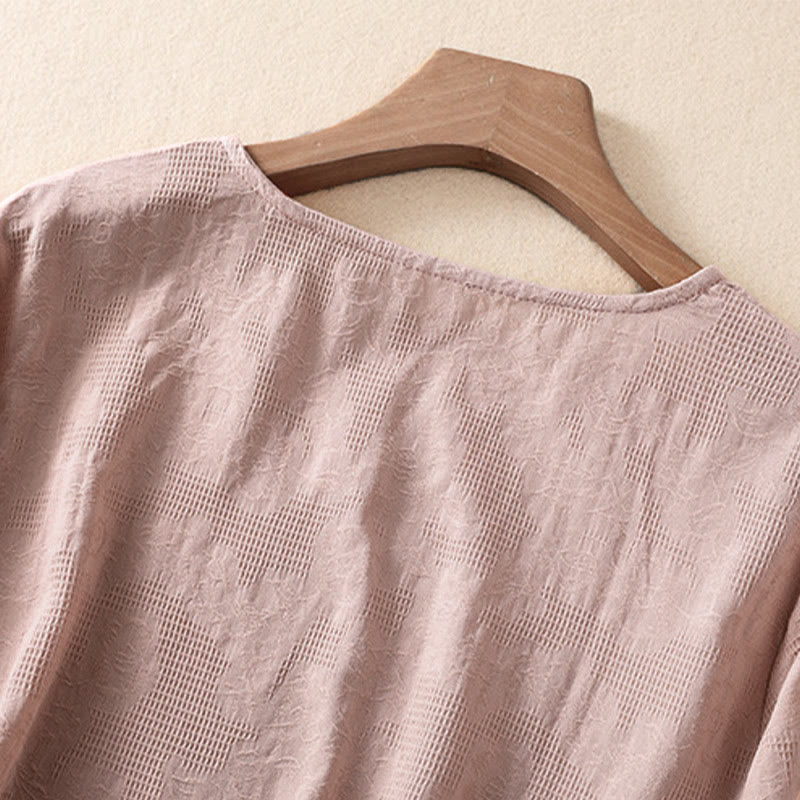 Koszula damska z długim rękawem z bawełny z nadrukiem "Buddha Stones" w nieregularnym dole i plisami - image 19