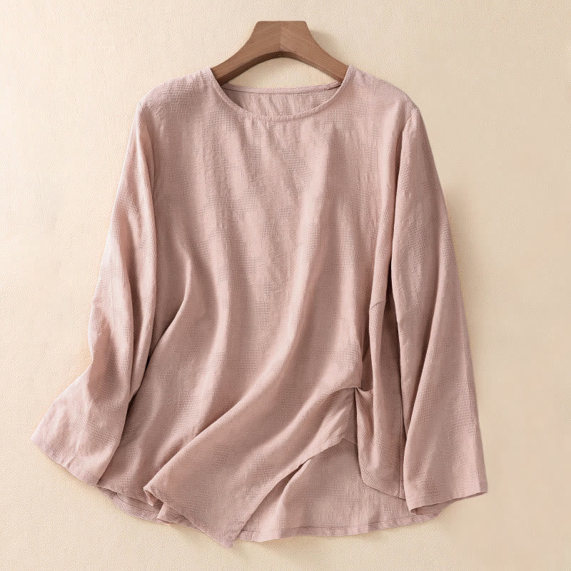 Koszula damska z długim rękawem z bawełny z nadrukiem "Buddha Stones" w nieregularnym dole i plisami - DarkSalmon - US8-10，UK/AU12-14，EU40-42 (2XL) - image 16