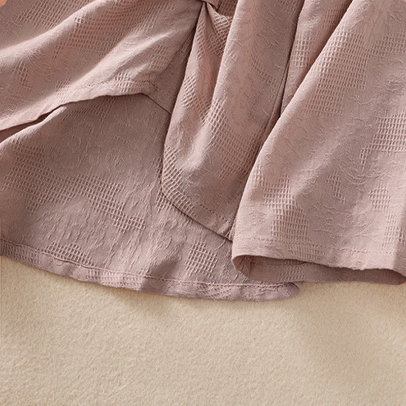 Koszula damska z długim rękawem z bawełny z nadrukiem "Buddha Stones" w nieregularnym dole i plisami - image 22