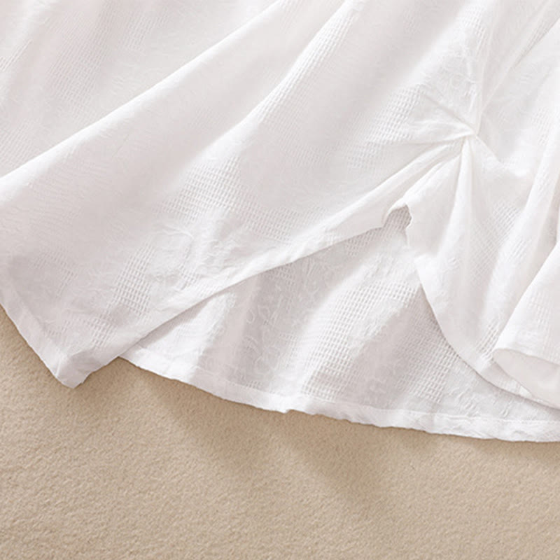 Koszula damska z długim rękawem z bawełny z nadrukiem "Buddha Stones" w nieregularnym dole i plisami - image 15