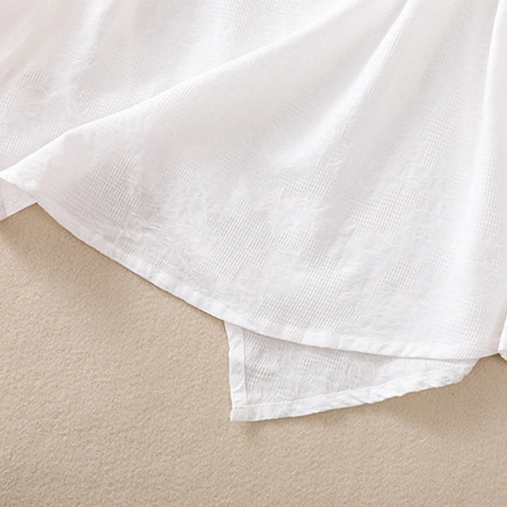 Koszula damska z długim rękawem z bawełny z nadrukiem "Buddha Stones" w nieregularnym dole i plisami - image 13