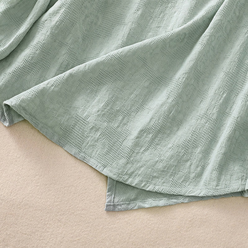 Koszula damska z długim rękawem z bawełny z nadrukiem "Buddha Stones" w nieregularnym dole i plisami - image 39