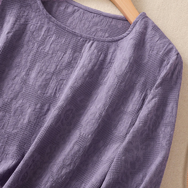 Koszula damska z długim rękawem z bawełny z nadrukiem "Buddha Stones" w nieregularnym dole i plisami - image 4