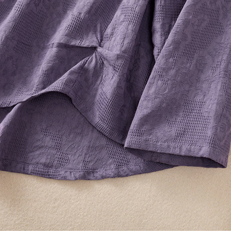 Koszula damska z długim rękawem z bawełny z nadrukiem "Buddha Stones" w nieregularnym dole i plisami - image 6