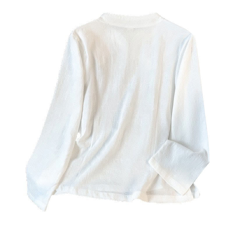 Koszula damska z długim rękawem z bawełny Buddha Stones Commute Jacquard z chińskimi guzikami żabowymi i stójką - image 19