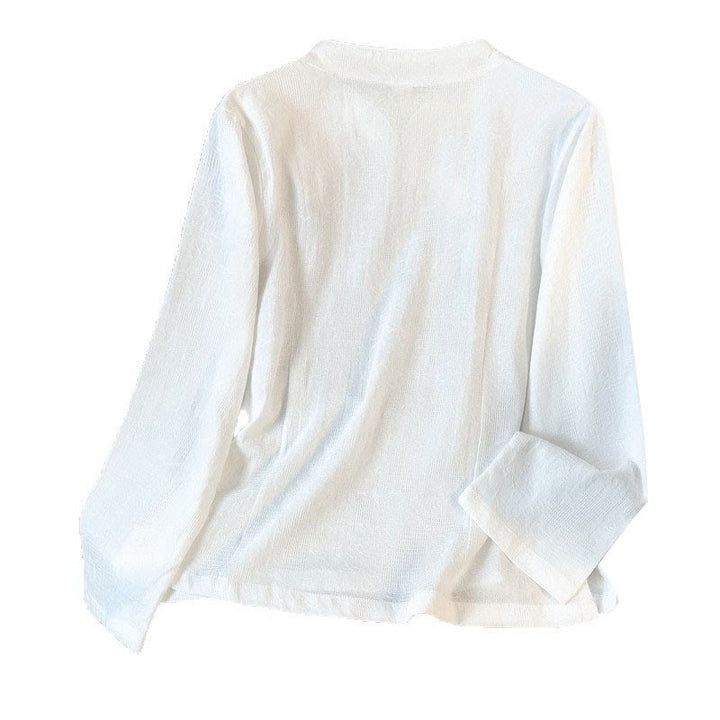 Koszula damska z długim rękawem z bawełny Buddha Stones Commute Jacquard z chińskimi guzikami żabowymi i stójką - image 19