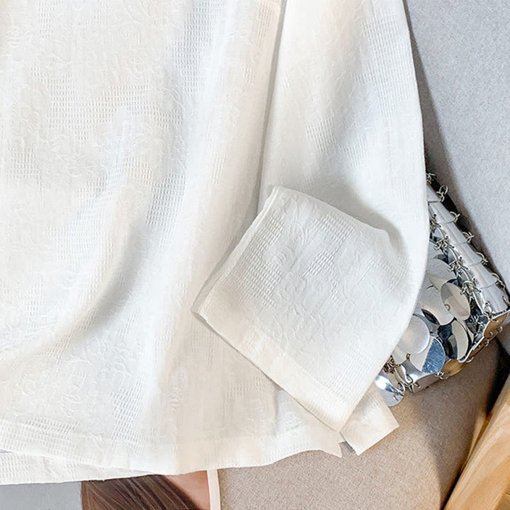 Koszula damska z długim rękawem z bawełny Buddha Stones Commute Jacquard z chińskimi guzikami żabowymi i stójką - image 17