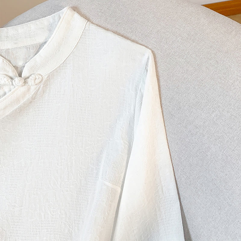 Koszula damska z długim rękawem z bawełny Buddha Stones Commute Jacquard z chińskimi guzikami żabowymi i stójką - image 15