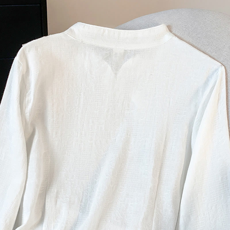 Koszula damska z długim rękawem z bawełny Buddha Stones Commute Jacquard z chińskimi guzikami żabowymi i stójką - image 14