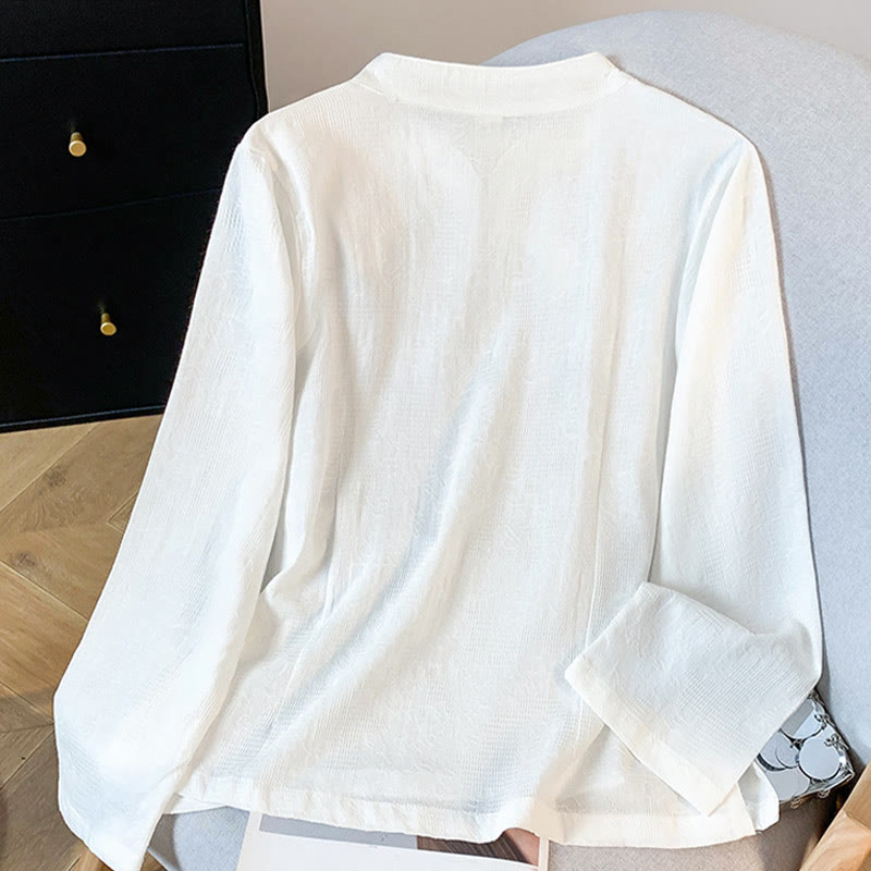 Koszula damska z długim rękawem z bawełny Buddha Stones Commute Jacquard z chińskimi guzikami żabowymi i stójką - image 11