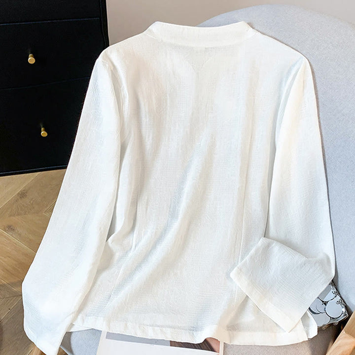 Koszula damska z długim rękawem z bawełny Buddha Stones Commute Jacquard z chińskimi guzikami żabowymi i stójką - image 11