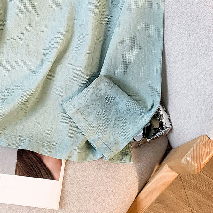 Koszula damska z długim rękawem z bawełny Buddha Stones Commute Jacquard z chińskimi guzikami żabowymi i stójką - image 7