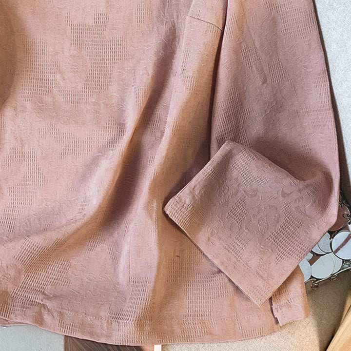 Koszula damska z długim rękawem z bawełny Buddha Stones Commute Jacquard z chińskimi guzikami żabowymi i stójką - image 26