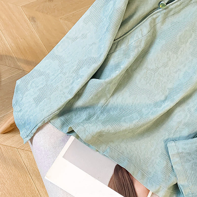 Koszula damska z długim rękawem z bawełny Buddha Stones Commute Jacquard z chińskimi guzikami żabowymi i stójką - image 8