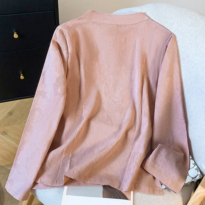 Koszula damska z długim rękawem z bawełny Buddha Stones Commute Jacquard z chińskimi guzikami żabowymi i stójką - image 21