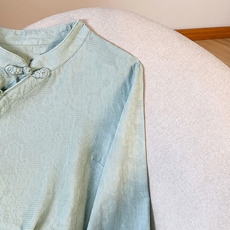 Koszula damska z długim rękawem z bawełny Buddha Stones Commute Jacquard z chińskimi guzikami żabowymi i stójką - image 6