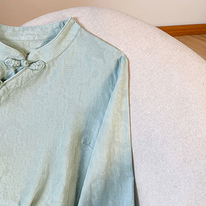 Koszula damska z długim rękawem z bawełny Buddha Stones Commute Jacquard z chińskimi guzikami żabowymi i stójką - image 6