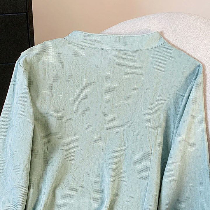 Koszula damska z długim rękawem z bawełny Buddha Stones Commute Jacquard z chińskimi guzikami żabowymi i stójką - image 4