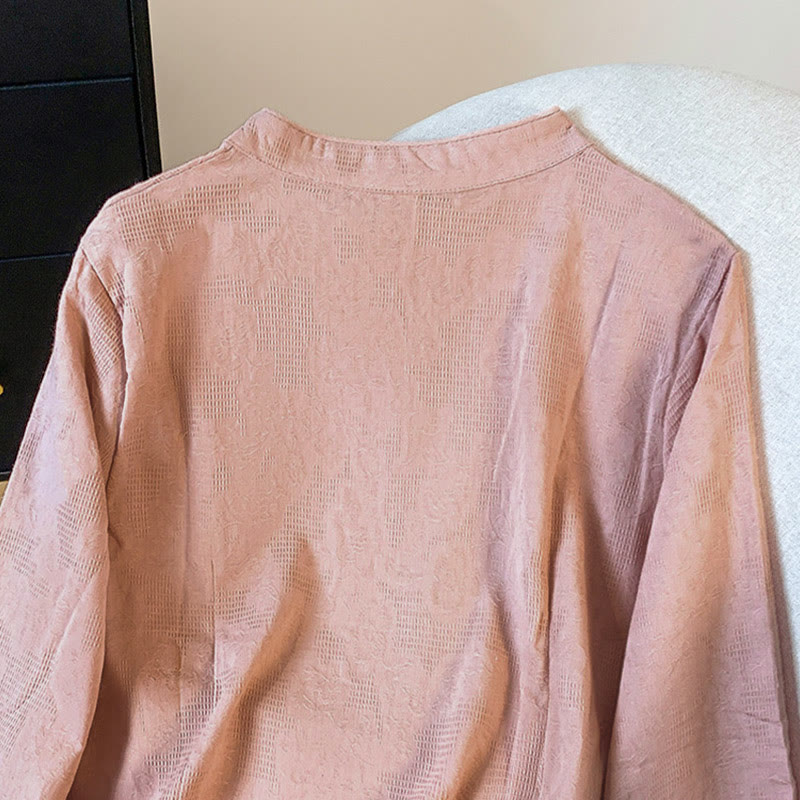 Koszula damska z długim rękawem z bawełny Buddha Stones Commute Jacquard z chińskimi guzikami żabowymi i stójką - image 24