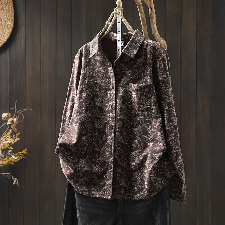 Koszula damska z długim rękawem z bawełny z nadrukiem w kwiaty i guzikami w kształcie Buddha Stones - Sjena - US6, UK/AU10, EU38 (L) - image 10