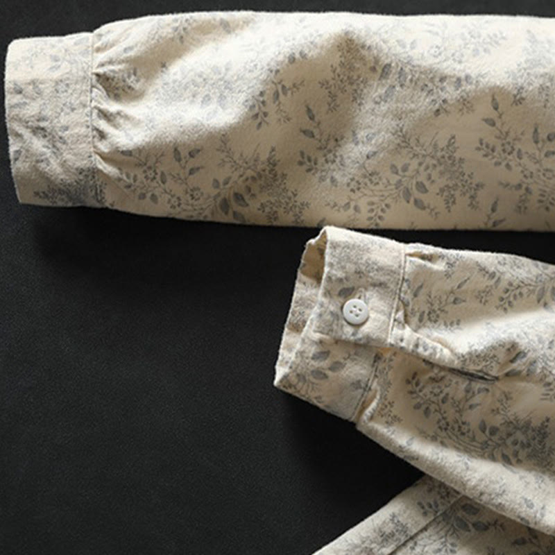 Koszula damska z długim rękawem z bawełny z nadrukiem w kwiaty i guzikami w kształcie Buddha Stones - image 9