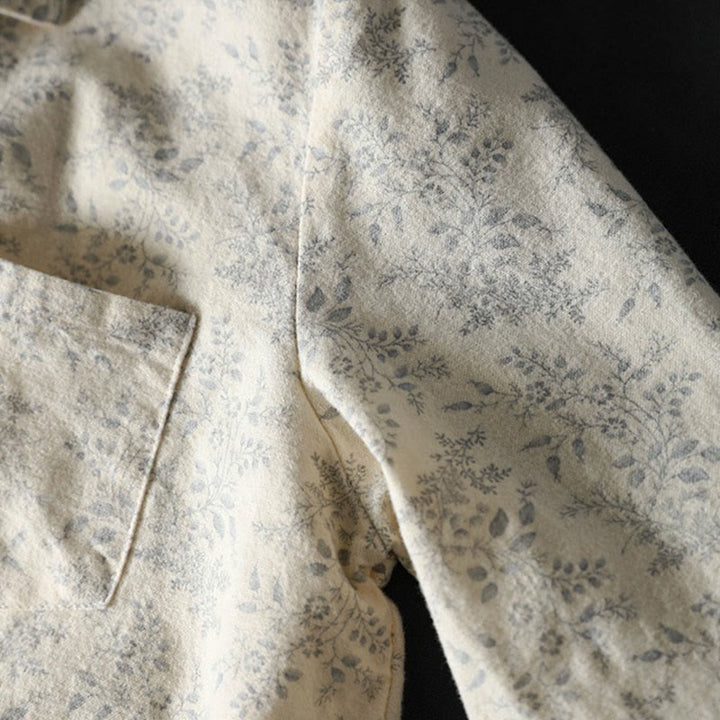 Koszula damska z długim rękawem z bawełny z nadrukiem w kwiaty i guzikami w kształcie Buddha Stones - image 6