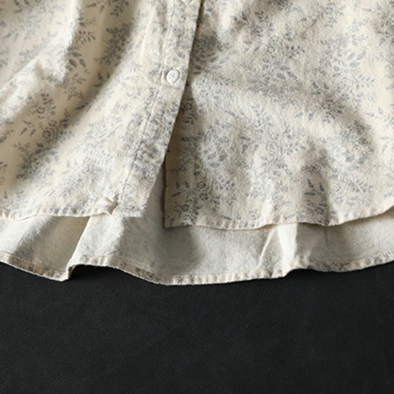 Koszula damska z długim rękawem z bawełny z nadrukiem w kwiaty i guzikami w kształcie Buddha Stones - image 7