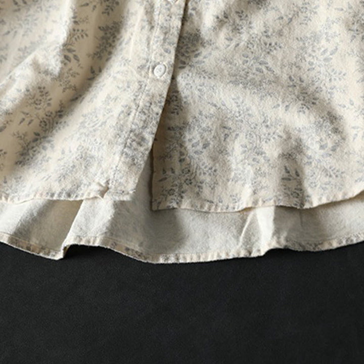 Koszula damska z długim rękawem z bawełny z nadrukiem w kwiaty i guzikami w kształcie Buddha Stones - image 7