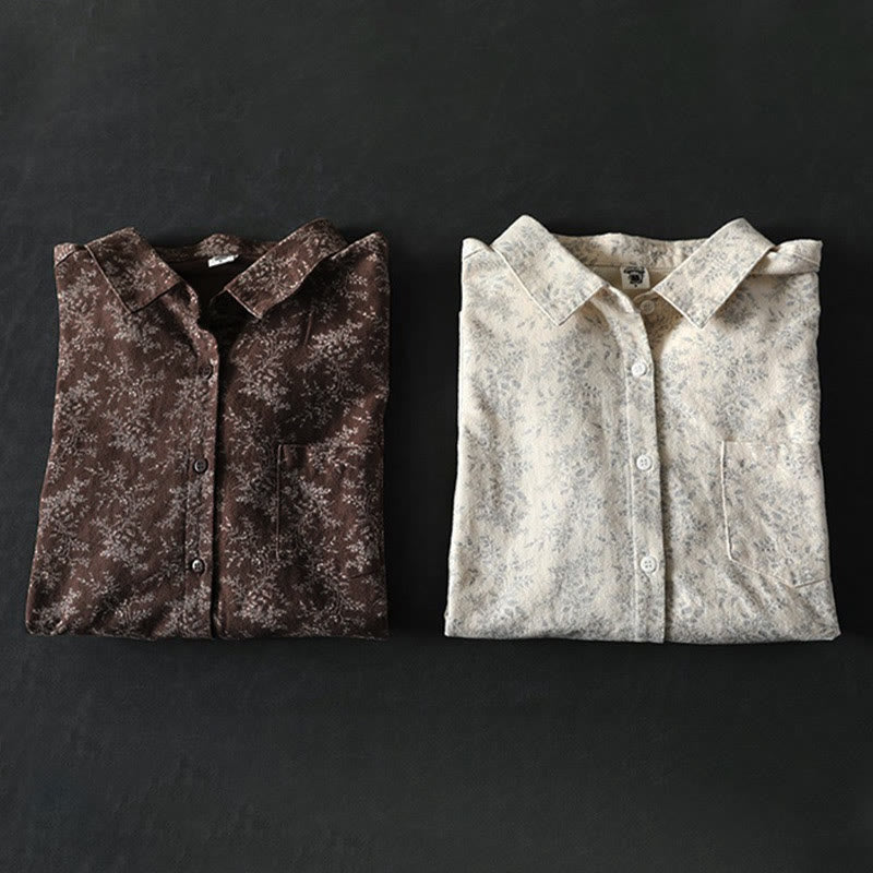 Koszula damska z długim rękawem z bawełny z nadrukiem w kwiaty i guzikami w kształcie Buddha Stones - image 12